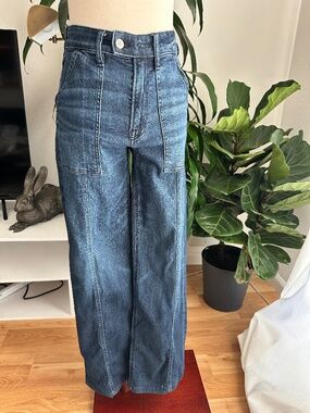American Eagle Super High Rise Baggy Wide Leg Jeans Sz 0